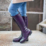 Women's Leather Round Toe Side Zipper Knight Boots