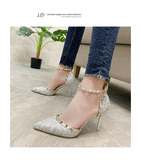 Women's Studded High-heeled Sandals With Pointed Toe Stiletto