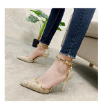 Women's Studded High-heeled Sandals With Pointed Toe Stiletto