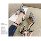 Women's Studded High-heeled Sandals With Pointed Toe Stiletto