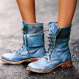 Women's Round Toe Lace-Up Leather Martin Boots