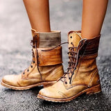 Women's Round Toe Lace-Up Leather Martin Boots