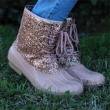 Women's Bling Rain Boots Round Toe Lace Up Boots
