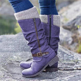 Women's Trendy Vintage Leather Patchwork Chunky Calf Boots