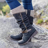 Women's Trendy Vintage Leather Patchwork Chunky Calf Boots