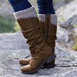 Women's Trendy Vintage Leather Patchwork Chunky Calf Boots