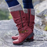 Women's Trendy Vintage Leather Patchwork Chunky Calf Boots