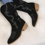 Embroidery Suede High Tube Low Heel Boots