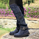 Women‘s Boho Fringe Flat Heel Long Boots Buckle Strap Knee-High Tassel Boots