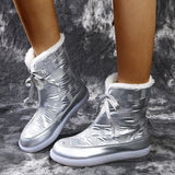 Women's Plain Lace-Up Round Toe Flat Snow Boots