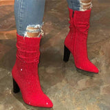 Stylish Blingbling Rhinestones Pointed Toe Zipper High Heel Boots