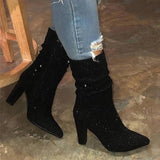Stylish Blingbling Rhinestones Pointed Toe Zipper High Heel Boots