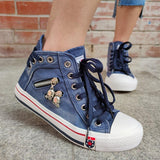 Women's Lace-up High-Top Denim Canvas Sneakers