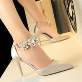 Women's High-heeled Shoes Satin Hollow Shallow Pointed Toe Sandals