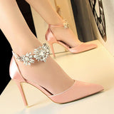 Women's High-heeled Shoes Satin Hollow Shallow Pointed Toe Sandals