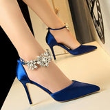 Women's High-heeled Shoes Satin Hollow Shallow Pointed Toe Sandals