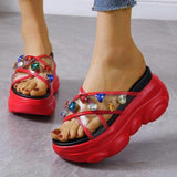 Transparent Cross Big Rhinestones Bear Trifle Bottom Women Sandals