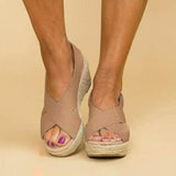 Large Size Hook Loop Peep Toe Casual Espadrilles Wedges Sandals