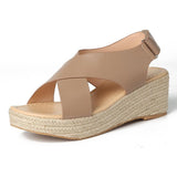 Large Size Hook Loop Peep Toe Casual Espadrilles Wedges Sandals