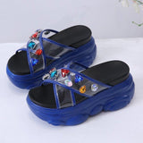 Transparent Cross Big Rhinestones Bear Trifle Bottom Women Sandals