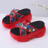 Transparent Cross Big Rhinestones Bear Trifle Bottom Women Sandals