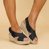 Large Size Hook Loop Peep Toe Casual Espadrilles Wedges Sandals