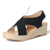 Large Size Hook Loop Peep Toe Casual Espadrilles Wedges Sandals