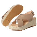 Large Size Hook Loop Peep Toe Casual Espadrilles Wedges Sandals