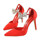 Women's High-heeled Shoes Satin Hollow Shallow Pointed Toe Sandals