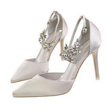 Women's High-heeled Shoes Satin Hollow Shallow Pointed Toe Sandals