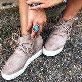 Round Toe Lace-up Side Zipper Wedge Casual Shoes