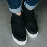 Round Toe Lace-up Side Zipper Wedge Casual Shoes