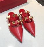 Pointed Rivet Sheepskin Flat Slippers Women's