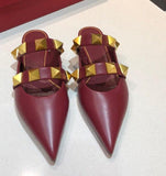 Pointed Rivet Sheepskin Flat Slippers Women's