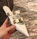 Pointed Rivet Sheepskin Flat Slippers Women's