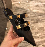 Pointed Rivet Sheepskin Flat Slippers Women's