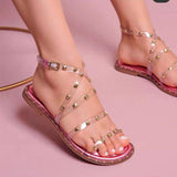 Transparent Rubber Rivet Flat Outer Wear Holiday Roman Beach Women Sandals