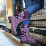 Women's Retro Warm Thick Heel Strap Sock Boots