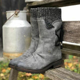Women's Retro Warm Thick Heel Strap Sock Boots