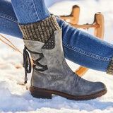 Women's Retro Warm Thick Heel Strap Sock Boots