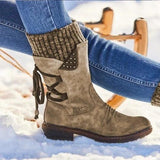 Women's Retro Warm Thick Heel Strap Sock Boots