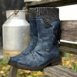Women's Retro Warm Thick Heel Strap Sock Boots