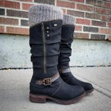 Women's Trendy Vintage Leather Patchwork Chunky Calf Boots