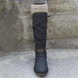 Women's Trendy Vintage Leather Patchwork Chunky Calf Boots