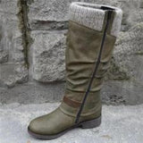 Women's Trendy Vintage Leather Patchwork Chunky Calf Boots
