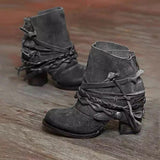 Women's Retro Round Toe Back Zipper Comfortable High Heel Ankle Boots