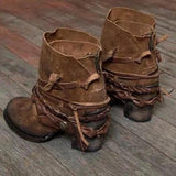 Women's Retro Round Toe Back Zipper Comfortable High Heel Ankle Boots