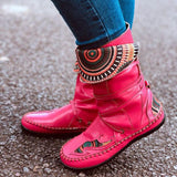 Women's Leather Embroidery Lace-up Boots