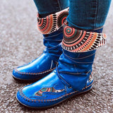 Women's Leather Embroidery Lace-up Boots