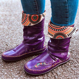 Women's Leather Embroidery Lace-up Boots